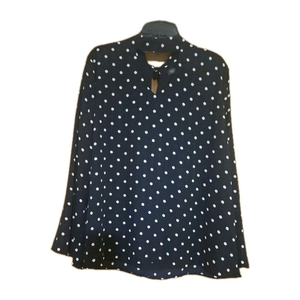 The Limited Blouse Womens Size XL Black White Polka Dots Keyhole Back